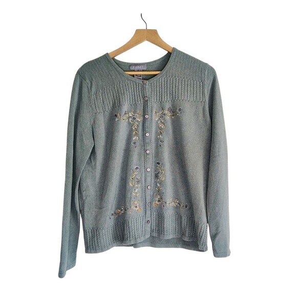 Koret Sweaters - Vintage Koret Embroidered Floral Knit Cardigan Sweater Women’s Large Blue
